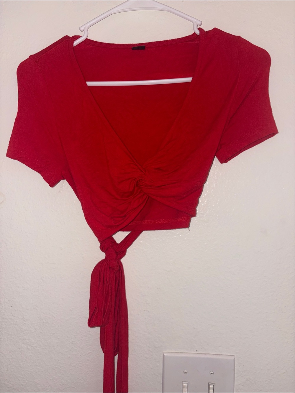 Red ruched Crop top- Tie back